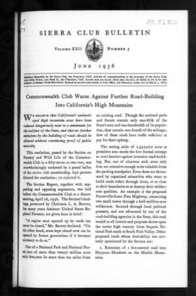 Sierra Club Bulletin 1936 Vol 21 No 3 June cover